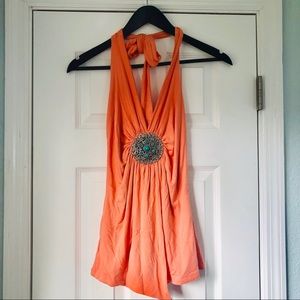 Flattering Sky Embellished Halter Top